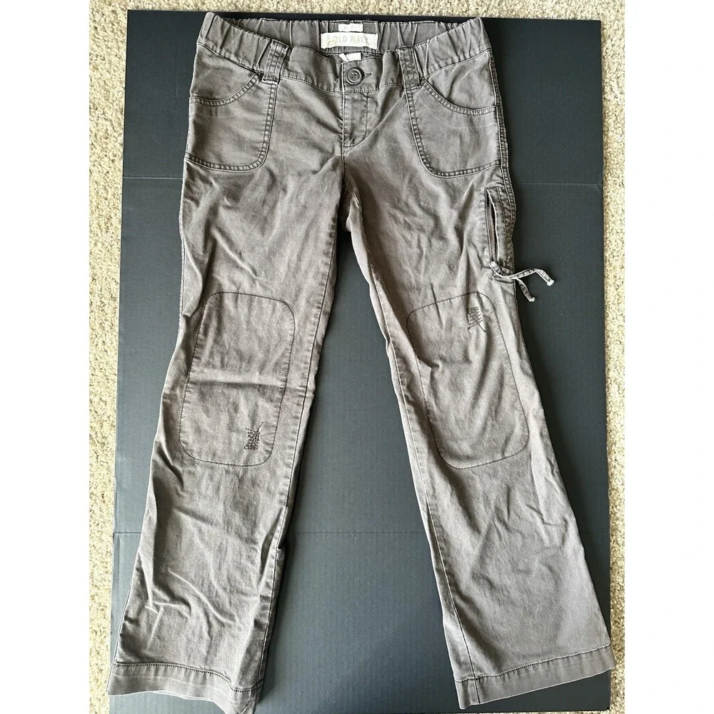 Old Navy Girls Gray Utility Straight Leg Pants Reinforced Knee Cargo Pocket S 14